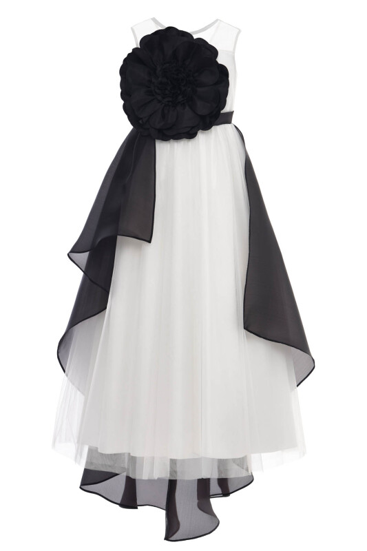 Black Girls Organza Layered Dress with Oversized Flower 8-15 AGE 36019PR - Clothes (1)