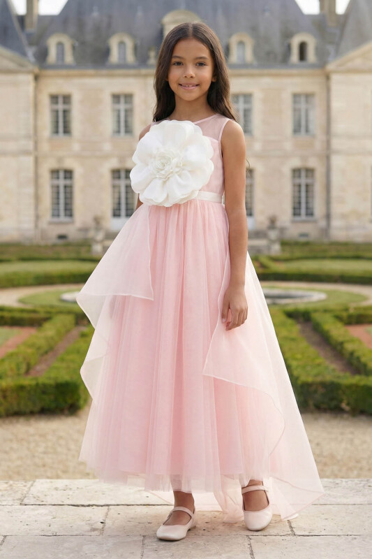 Powder Girls Organza Layered Dress with Oversized Flower 8-15 AGE 36019PR 