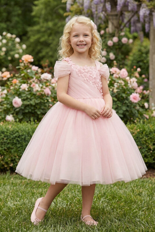 Powder Floral Appliqué Tulle Dress 3-7 AGE 36036PR 
