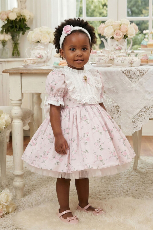 Powder Baby Girl Vintage Floral Dress with Cameo Brooch & Headband 6-24 MONTH 36358PR - Clothes