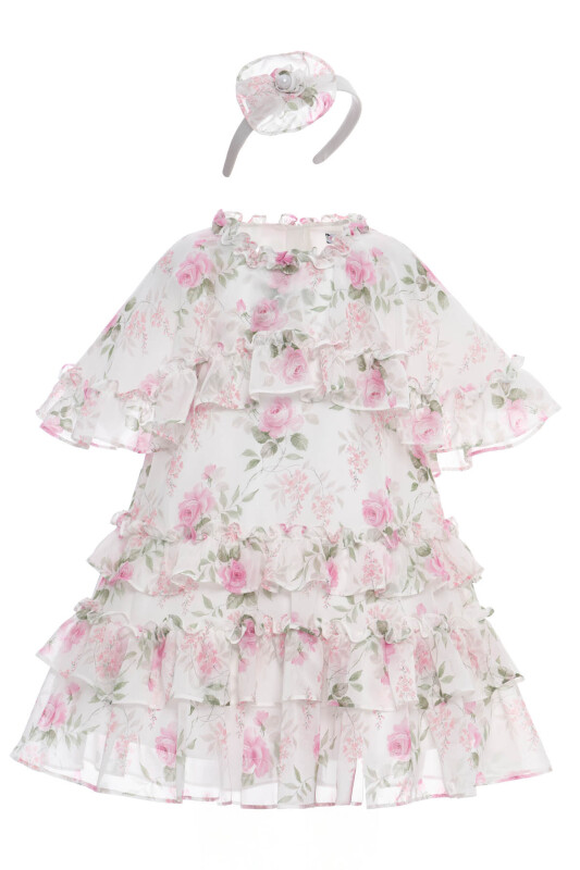 Ecru Girls Floral Chiffon Dress with Headband 3-7 AGE 36369PR - Clothes (1)