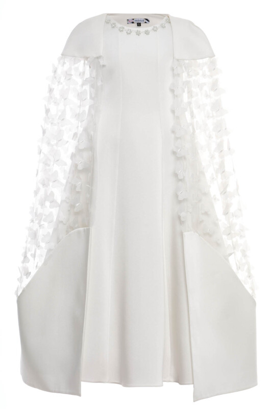 Ecru Girls Cape Dress with 3D Butterfly Appliqué 3-7 AGE 36387PR - Clothes (1)