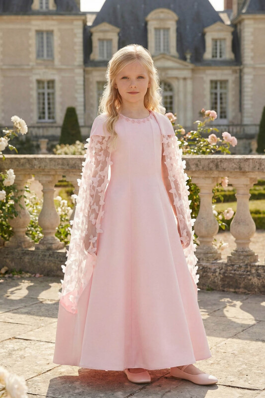 Powder Girls Cape Dress with 3D Butterfly Appliqué 3-7 AGE 36387PR - Clothes