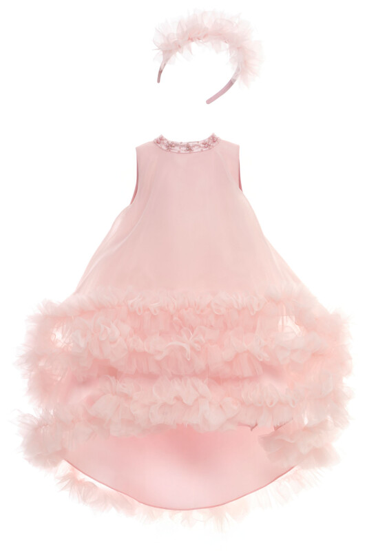 Powder High-Low Layered Tulle Dress with Beaded Collar & Headband 3-7 AGE 36423PR - Clothes (1)
