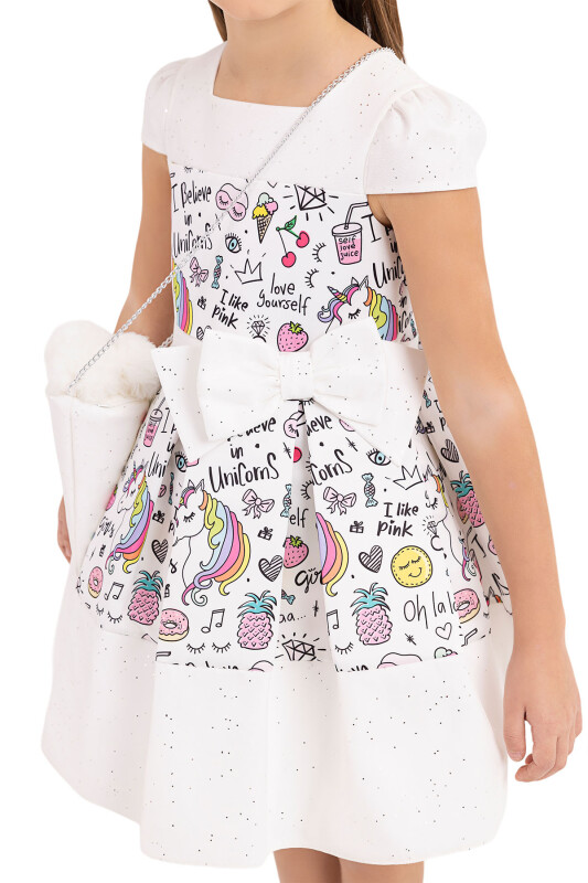 Ecru Unicorn dress for girls 4-8 AGE 33332PR - Clothes