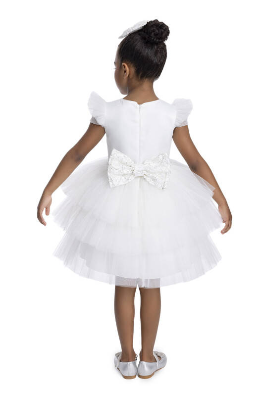 Ecru Layered Ruffled Girl's Dress 3-7 AGE 34148PR 