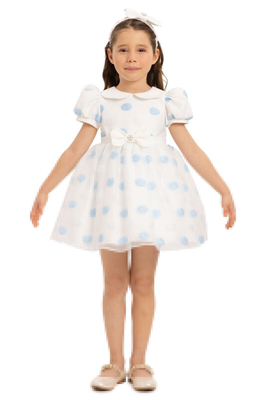 Blue Polka Dot Baby Dress with Hair Accessory 6-24 MONTH 35420PR - Clothes