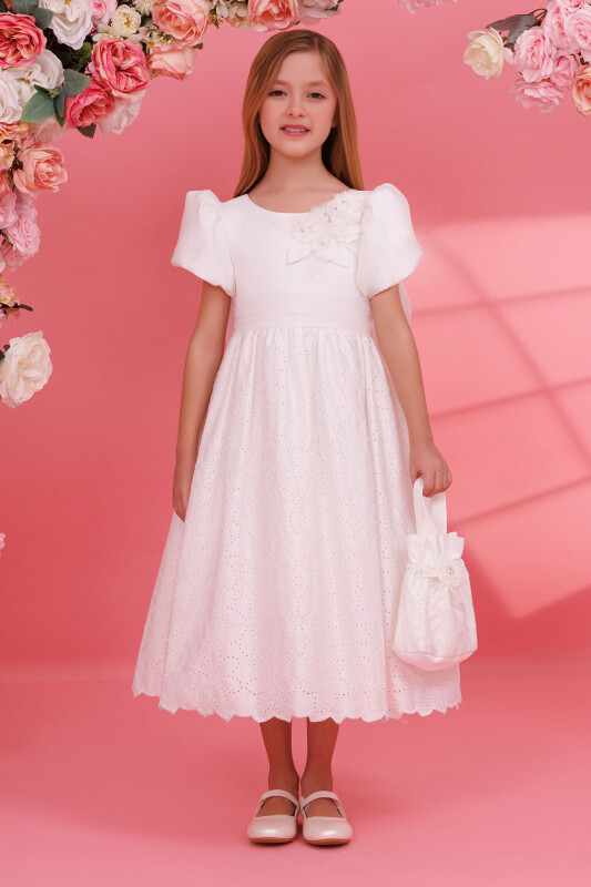 Ecru Midi Dress with Matching Bag 3-7 AGE 35335PR 