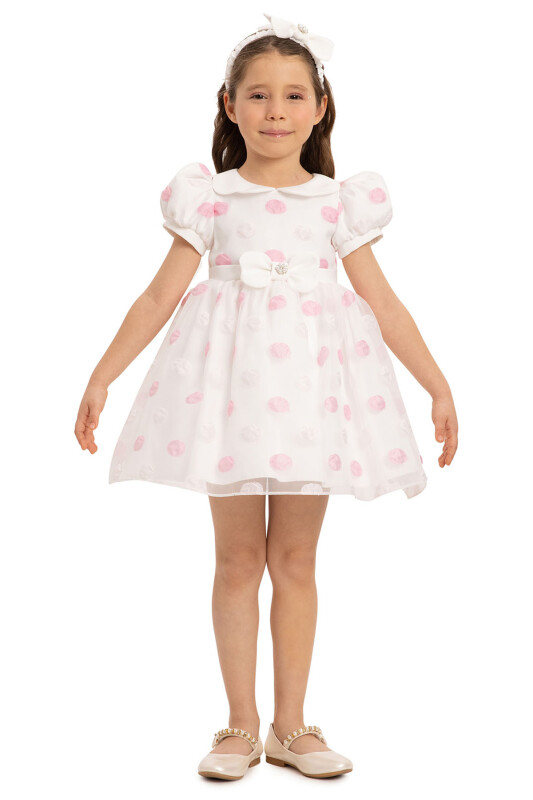 Powder Polka Dot Baby Dress with Hair Accessory 6-24 MONTH 35420PR - Clothes