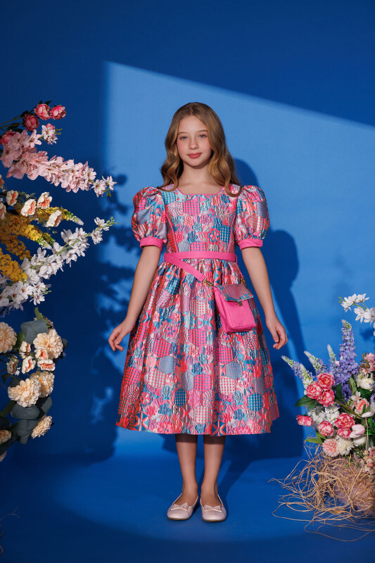 Pink Girls Jacquard Dress with Bag 8-14 AGE 35440PR - Clothes (1)