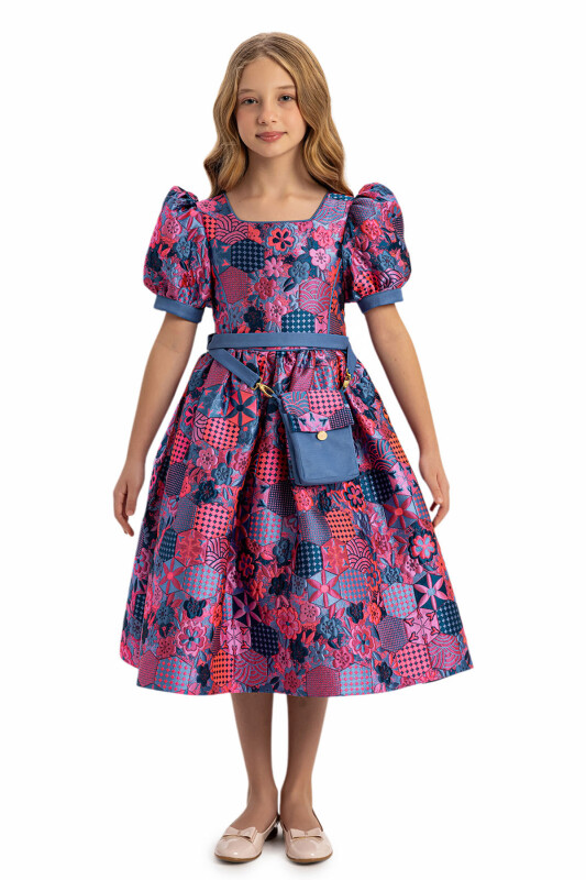 Blue Girls Jacquard Dress with Bag 8-14 AGE 35440PR - Clothes (1)