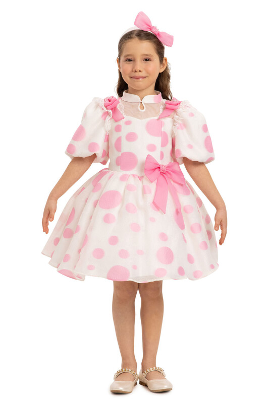Pink Polka Dot Dress with Hair Accessory 3-7 AGE 35365PR - Clothes (1)