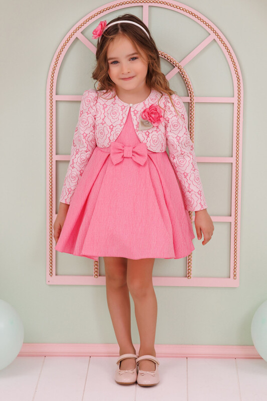 Pink Baby Dress with Lace Bolero and Hair Accessory 6-24 MONTH 35332PR 