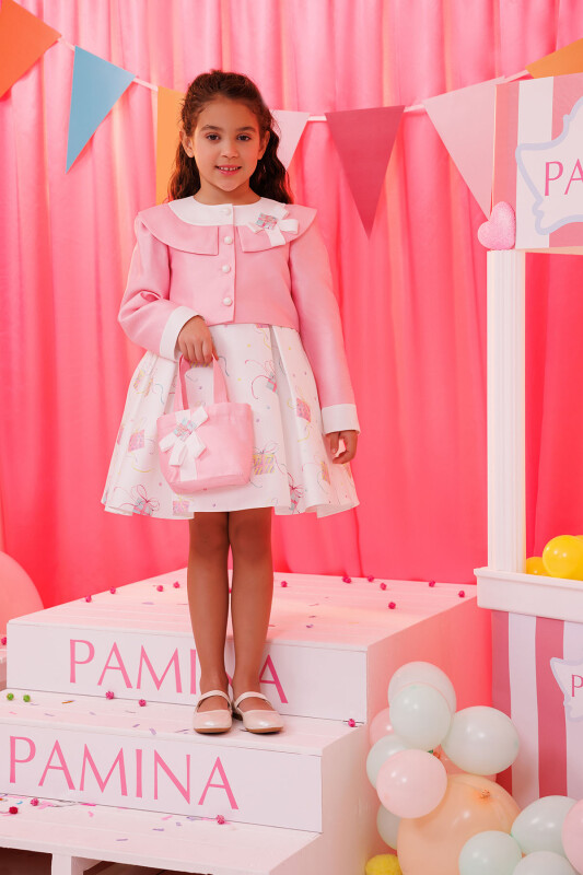 Pink Dress with belore and handbag 3-7 AGE 35405PR - Clothes (1)