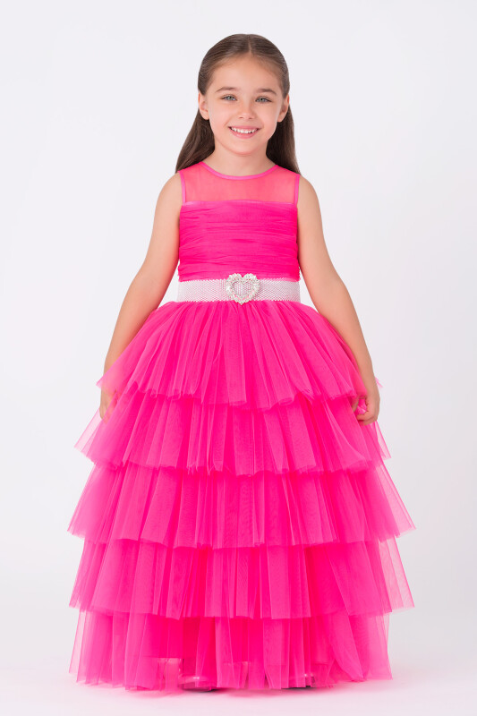 Fuchsia Girls Maxi Tulle Dress 3-7 AGE 35060PR - Clothes