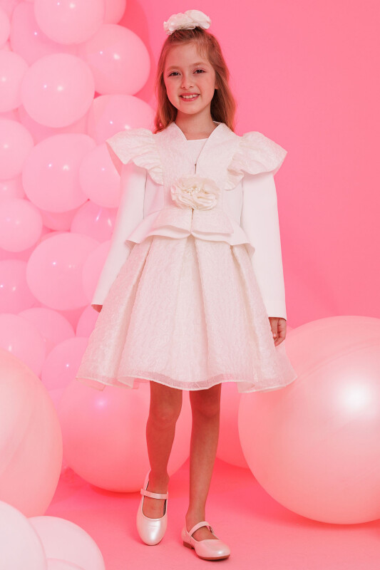 Ecru Dress with Jacket and Hair Accessory 3-7 AGE 35367PR 