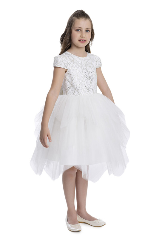 Ecru Glitter Printed Girl's Dress 8-12 AGE 34012PR - Clothes (1)