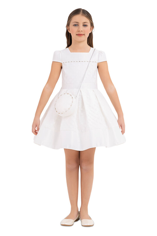 Ecru Square-collar dress for girls 4-8 AGE 33224PR - Clothes