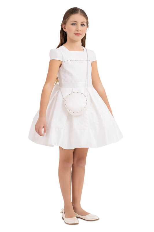 Ecru Square-collar dress for girls 4-8 AGE 33224PR - Clothes (1)