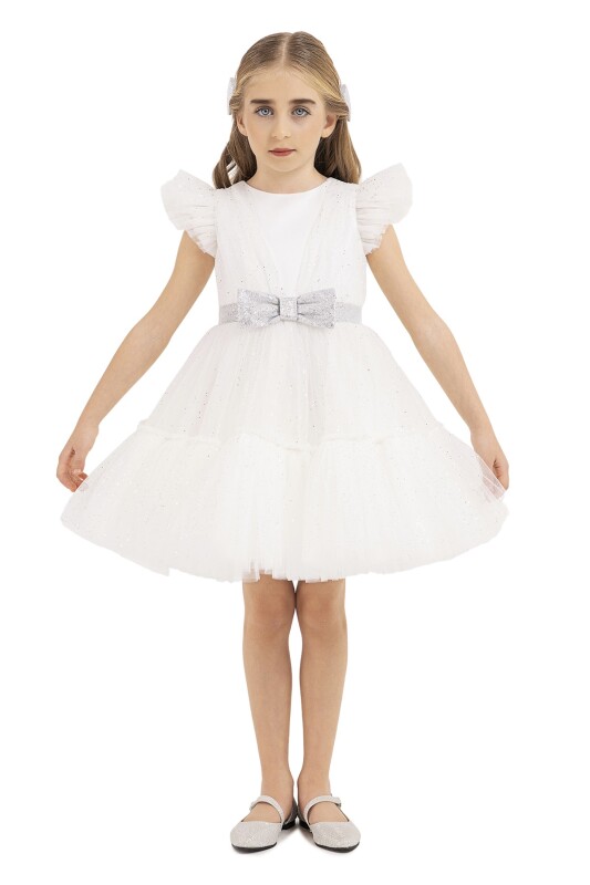 Ecru Ruffled Dress for Girls 4-8 AGE 33196PR - Clothes