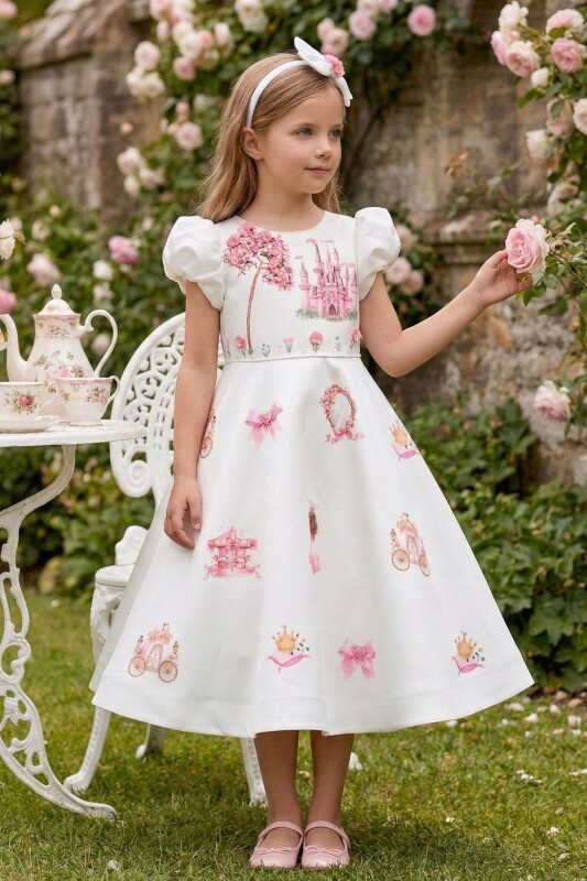 Ecru Princess Castle Dress with Headband 3-7 AGE 36430PR - Clothes