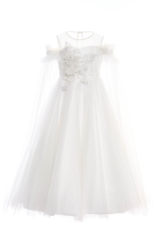 Ecru Girls Embellished Off-Shoulder Tulle Dress 8-15 AGE 36139PR - Clothes (1)