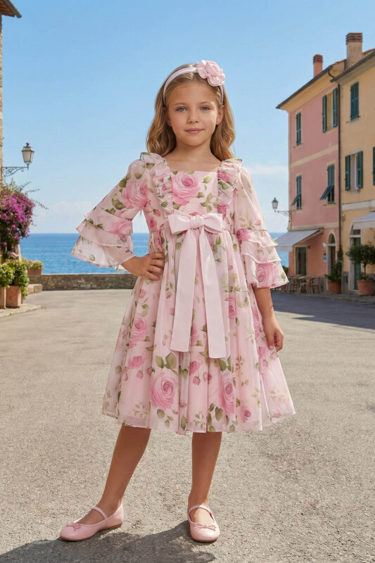 Powder Girls Floral Chiffon Dress with Headband 3-7 AGE 36199PR 