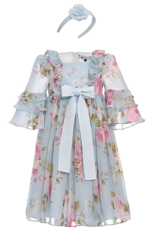 Blue Girls Floral Chiffon Dress with Headband 3-7 AGE 36199PR - Clothes (1)