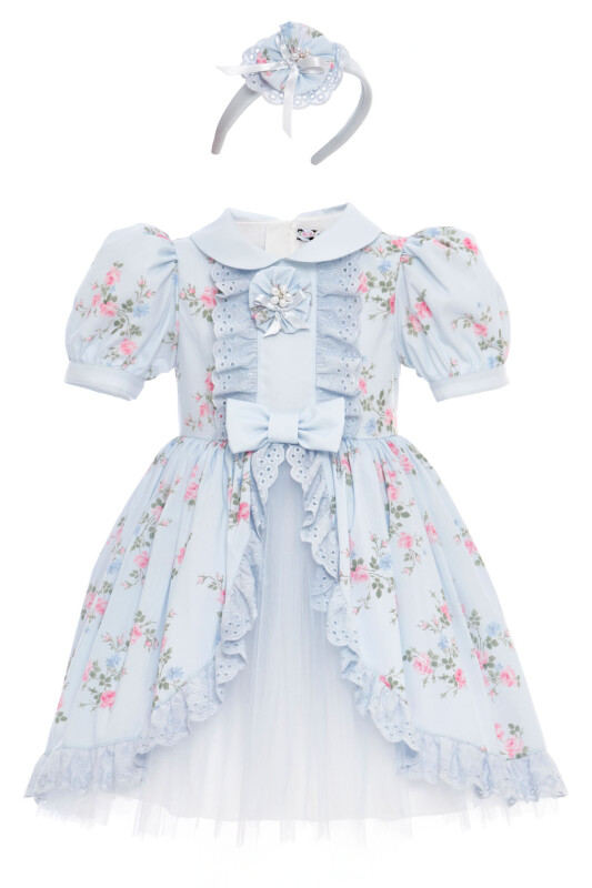 Blue Elegant Garden Party Dress with Headband 3-7 AGE 36375PR - Clothes (1)