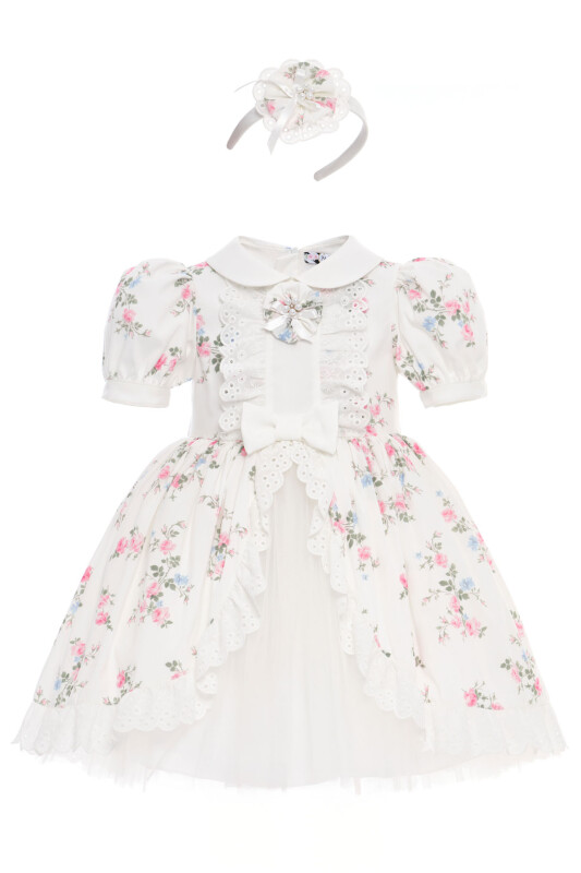 Ecru Elegant Garden Party Dress with Headband 3-7 AGE 36375PR - Clothes (1)