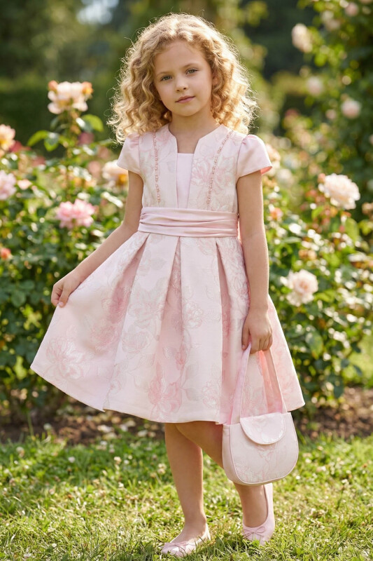 Powder Elegant Jacquard Dress with Matching Purse 3-7 AGE 36413PR - Clothes