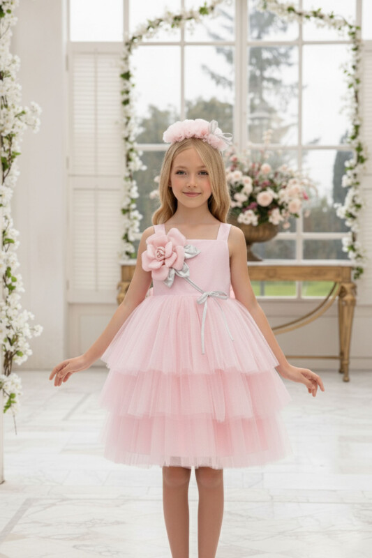 Powder Girls Flower Appliqué Dress and Headband (3–7 Age) 3-7 AGE 36007PR 
