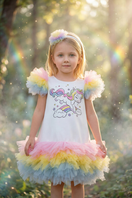 Ecru Girls Unicorn Party Dress 6-24 MONTH 35039PR - Clothes