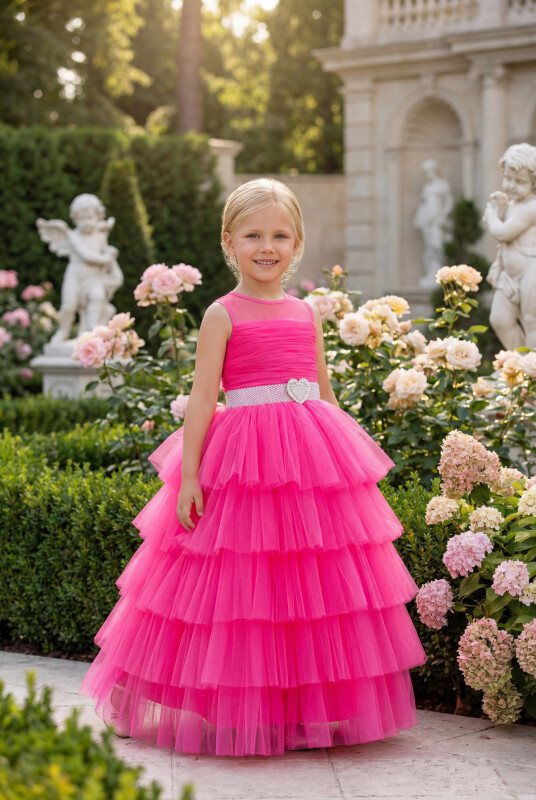 Fuchsia Girls Maxi Tulle Dress 3-7 AGE 35060PR - Clothes
