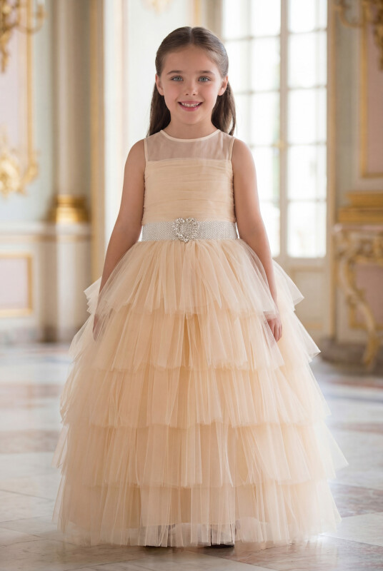 Beige Girls Maxi Tulle Dress 3-7 AGE 35060PR 