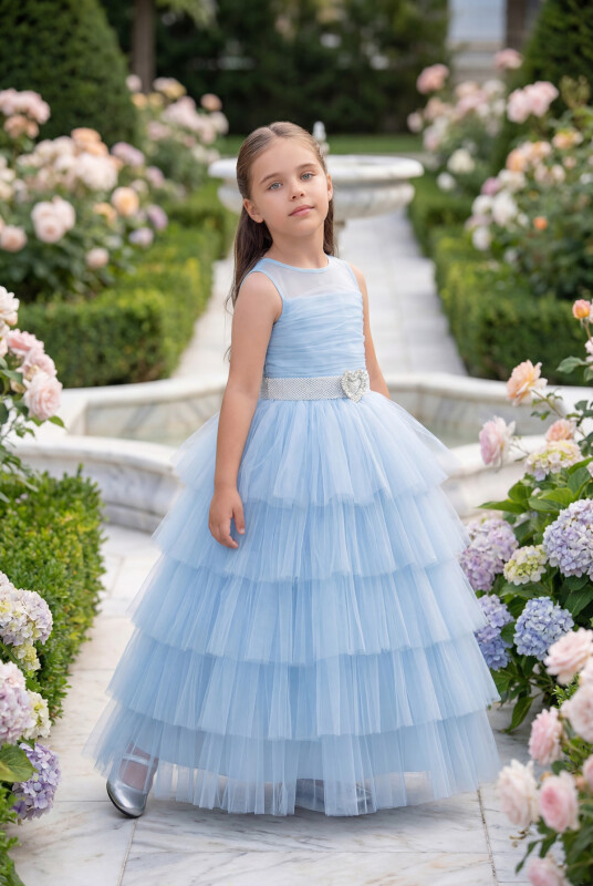 Blue Girls Maxi Tulle Dress 3-7 AGE 35060PR 
