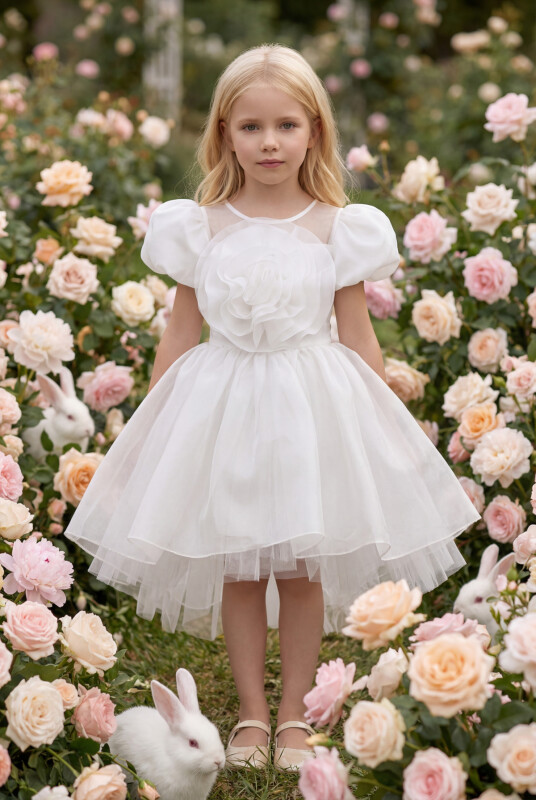 Ecru Girls Floral Satin Dress 3-7 AGE 35109PR - Clothes