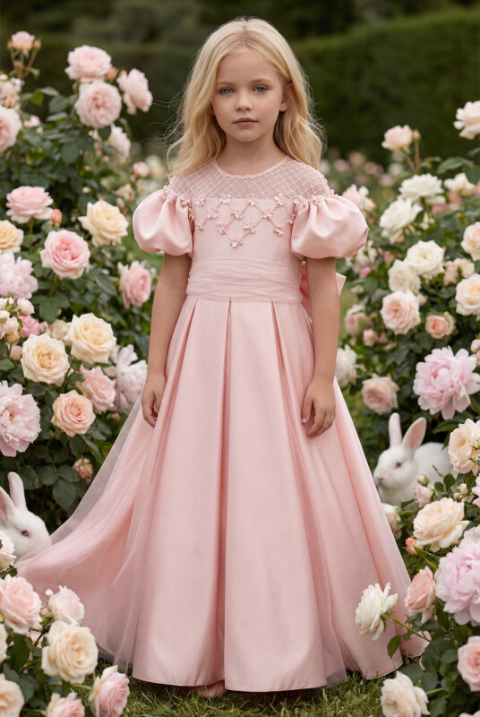 Powder Satin Girls Dress 3-7 AGE 35182PR - Clothes