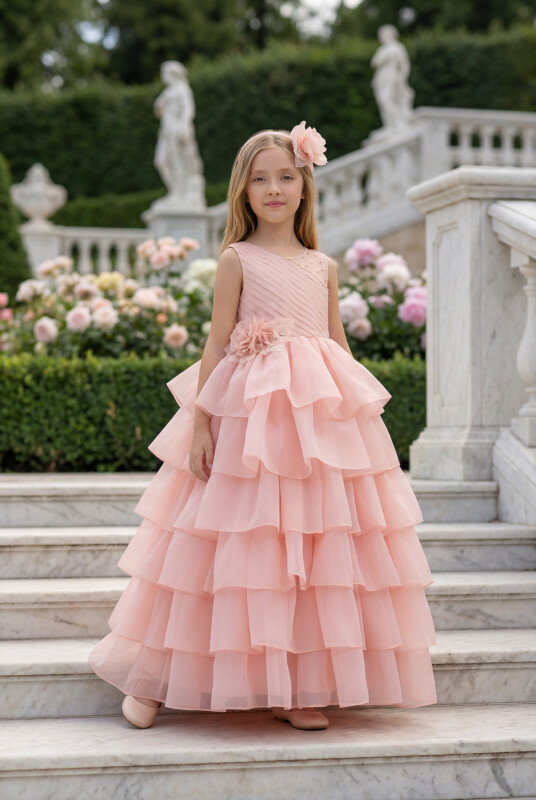 Salmon Bow Dress with Bolero and Hair Accessory (3-7 Age) 3-7 AGE 35219PR 