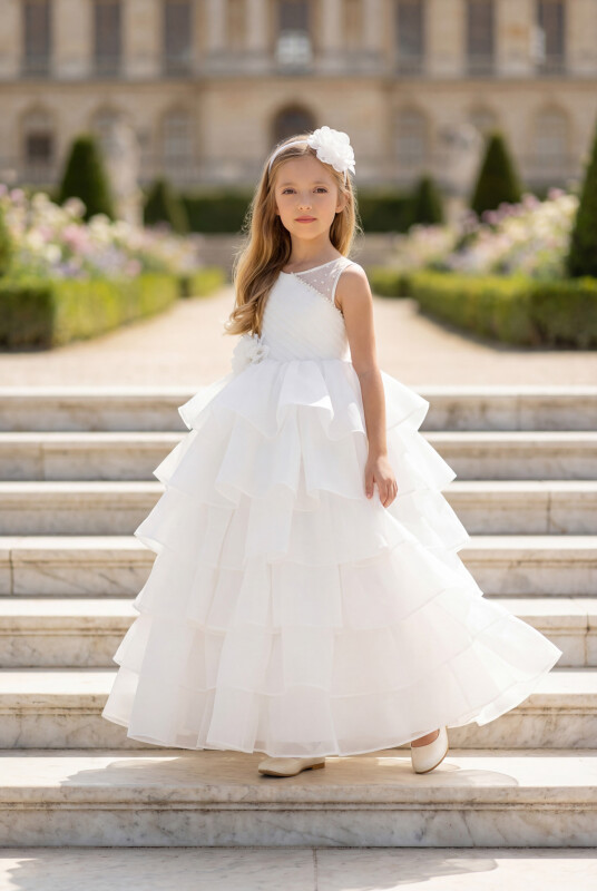 Ecru Bow Dress with Bolero and Hair Accessory (3-7 Age) 3-7 AGE 35219PR 