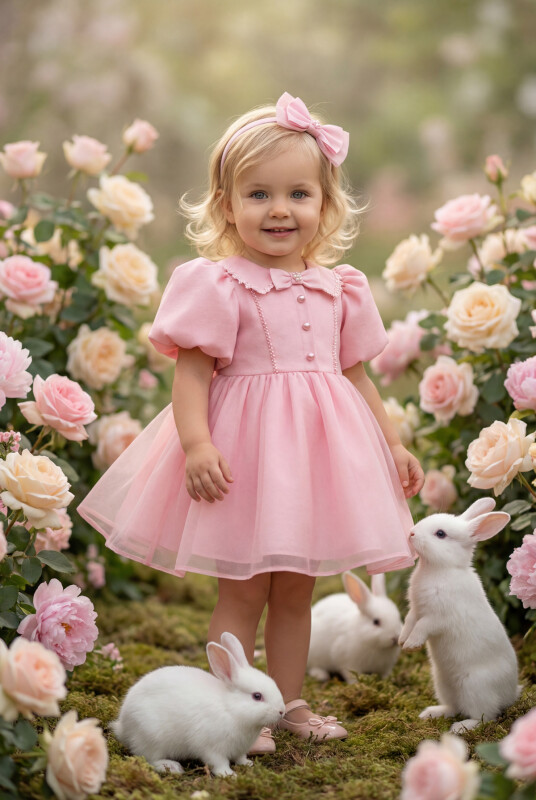 Powder Baby Dress with Pearl Details and Hair Accessory 6-24 MONTH 35230PR - Clothes