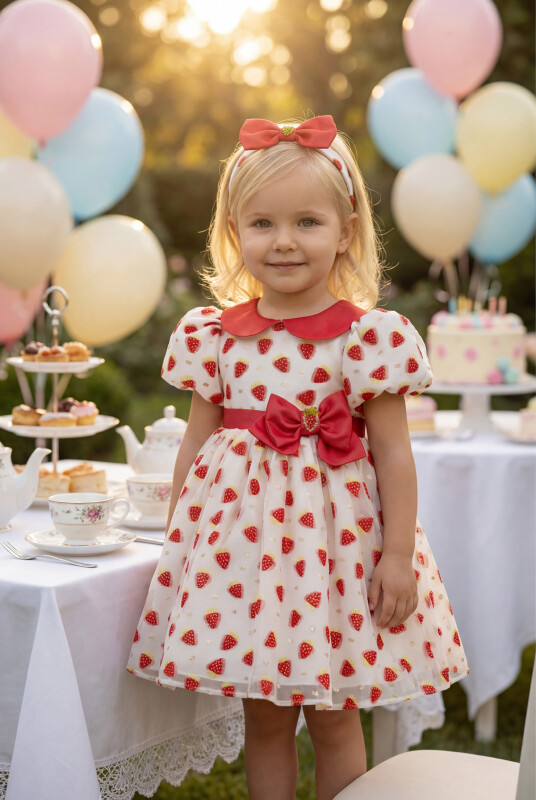 Red Strawberry Dress with Hair Accessory 6-24 MONTH 35241PR 