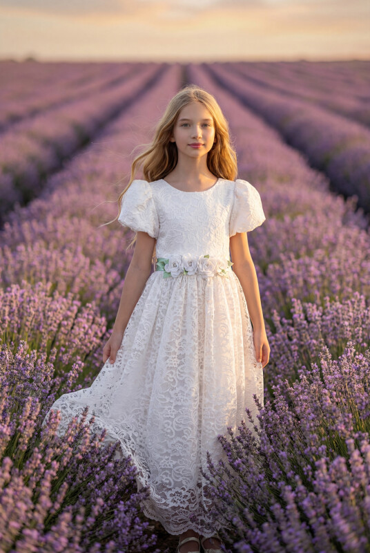 Ecru Girls Long Lace Dress 8-14 AGE 35244PR - Clothes