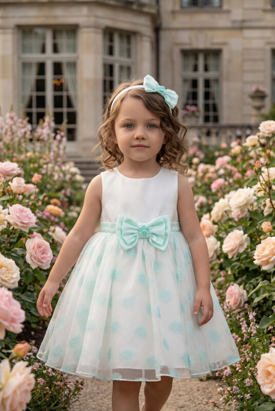 Mint Baby Dress with Matching Hair Bow 6-24 MONTH 35245PR - Clothes