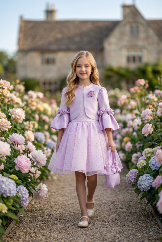 Lilac Dress with Matching Bolero and Bag 3-7 AGE 35294PR - Clothes