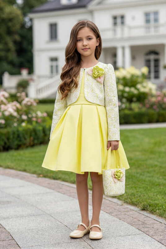 Green Dress with Lace Bolero and Matching Bag 3-7 AGE 35330PR 