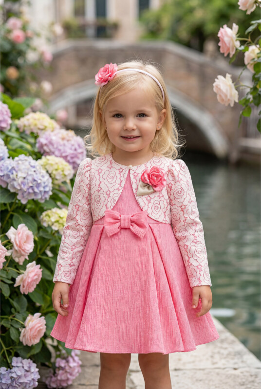 Pink Baby Dress with Lace Bolero and Hair Accessory 6-24 MONTH 35332PR - Clothes