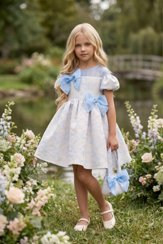 Blue Floral Dress with Matching Bag 3-7 AGE 35334PR 