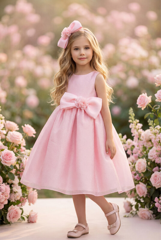 Powder Bow Dress with Hair Accessory 3-7 AGE 35347PR 