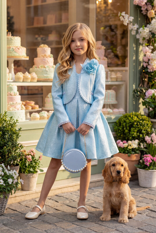 Blue Girls Set with Bolero and Matching Bag 3-7 AGE 35350PR 